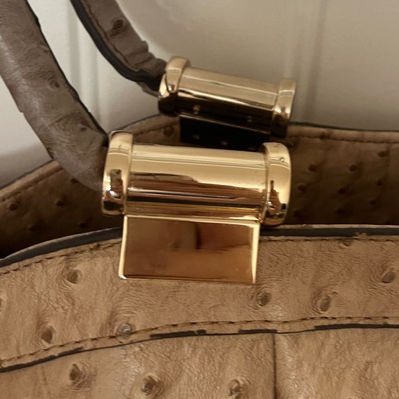 IVANKA TRUMP Beige Faux Ostrich Vegan Leather Shoulder Bag - Picture 4 of 16